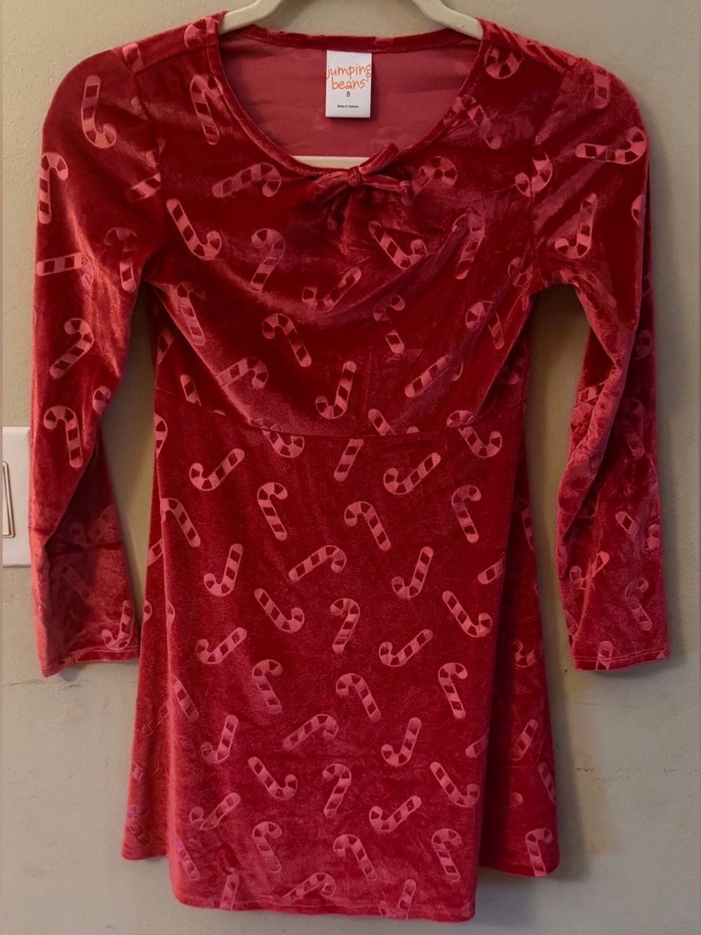 Jumping Beans Red Velvet Candy-Cane Print Long Sleeve Dress